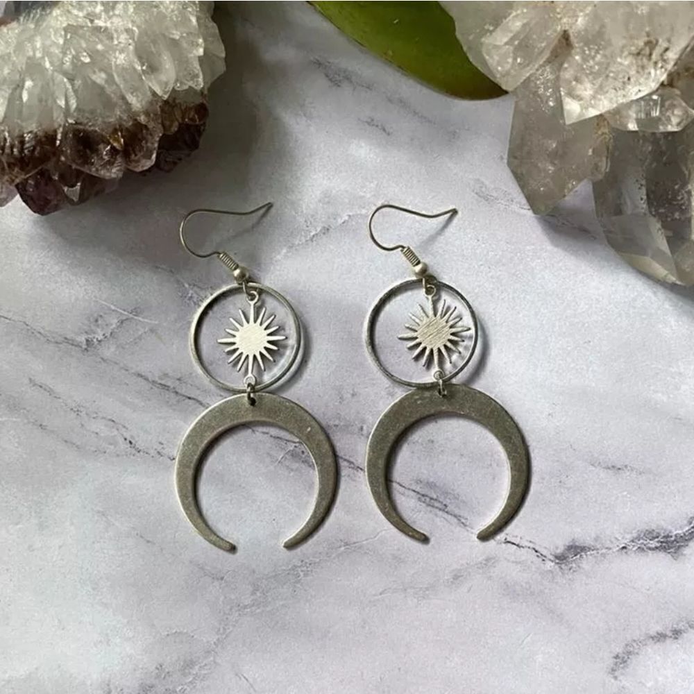 ☀️ Silver Sun and Moon Celestial Earrings 🌙
